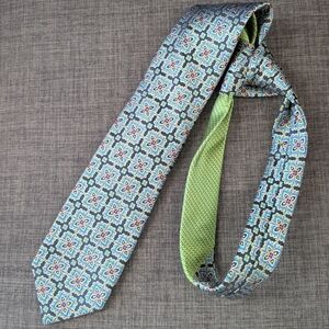Michelson's Seven Fold Elegant Patterned Tie in Blue Purple and Green